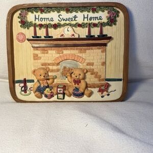 Home Sweet Home Bear Fireplace Resin Wall Plaque 8x6 Inch Decorative Sign